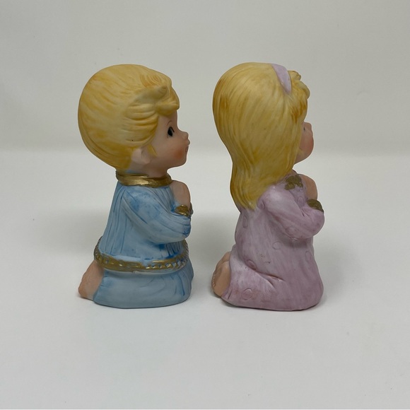 Vintage Praying Children Set of 2 Blonde Boy and Girl Ceramic Hand Painted - Picture 7 of 12